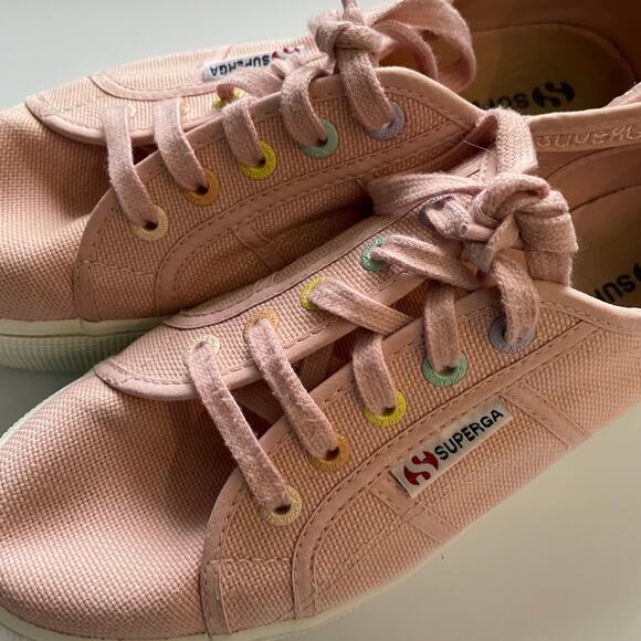 SUPERGA Multicolor Eyelet Pink Lace Up Platform Sneakers Women's Size US 7 - Picture 1 of 10